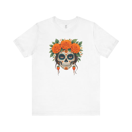 Aurelia – Golden Marigold Spirit Sugar Skull Día de los Muertos Unisex Tee