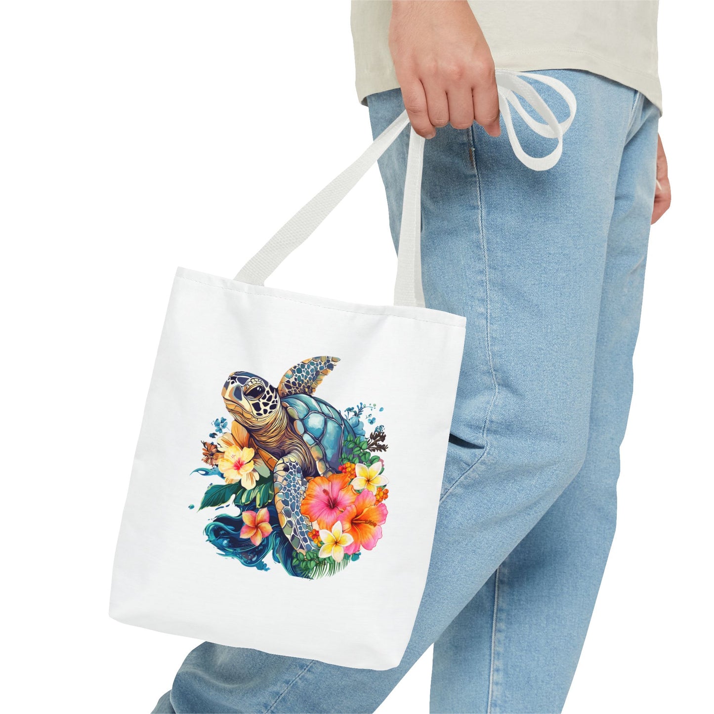 Colorful Floral Turtle Tote Bag