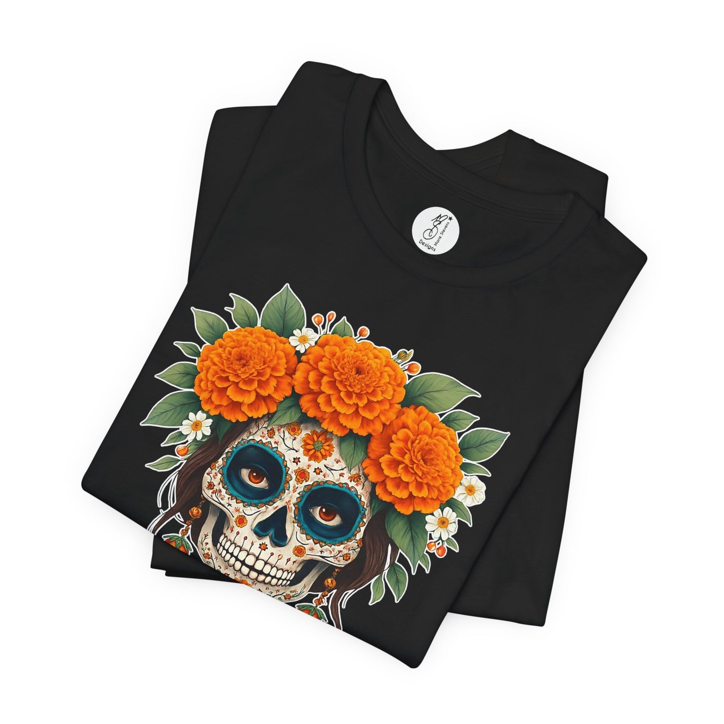 Aurelia – Golden Marigold Spirit Sugar Skull Día de los Muertos Unisex Tee