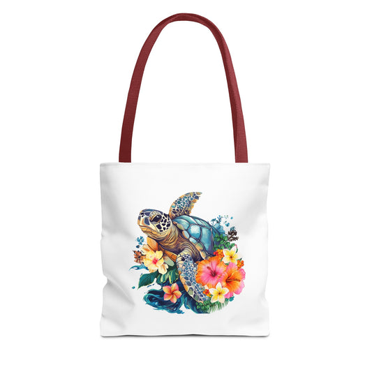 Colorful Floral Turtle Tote Bag