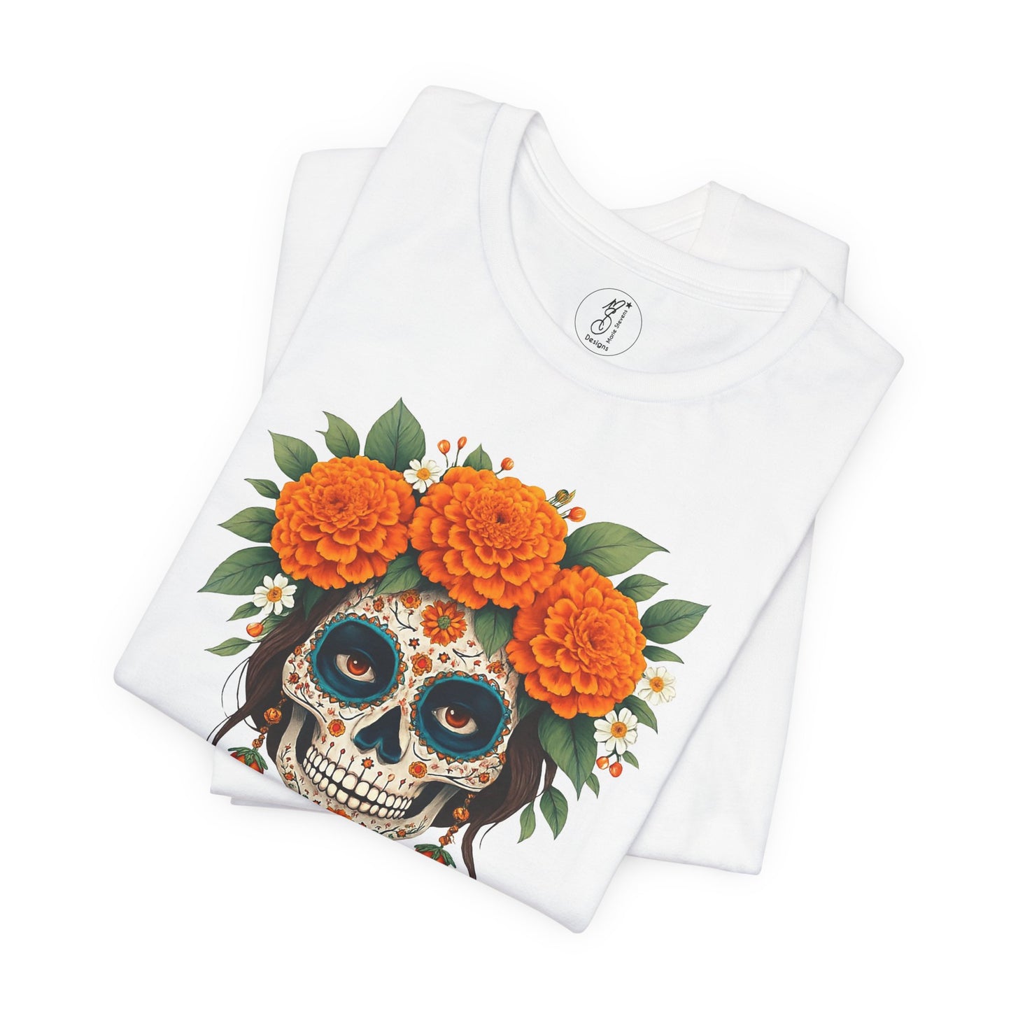 Aurelia – Golden Marigold Spirit Sugar Skull Día de los Muertos Unisex Tee