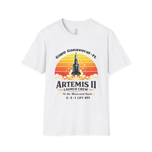 Artemis II Launch Crew T-Shirt — Cape Canaveral Retro Rocket Tee