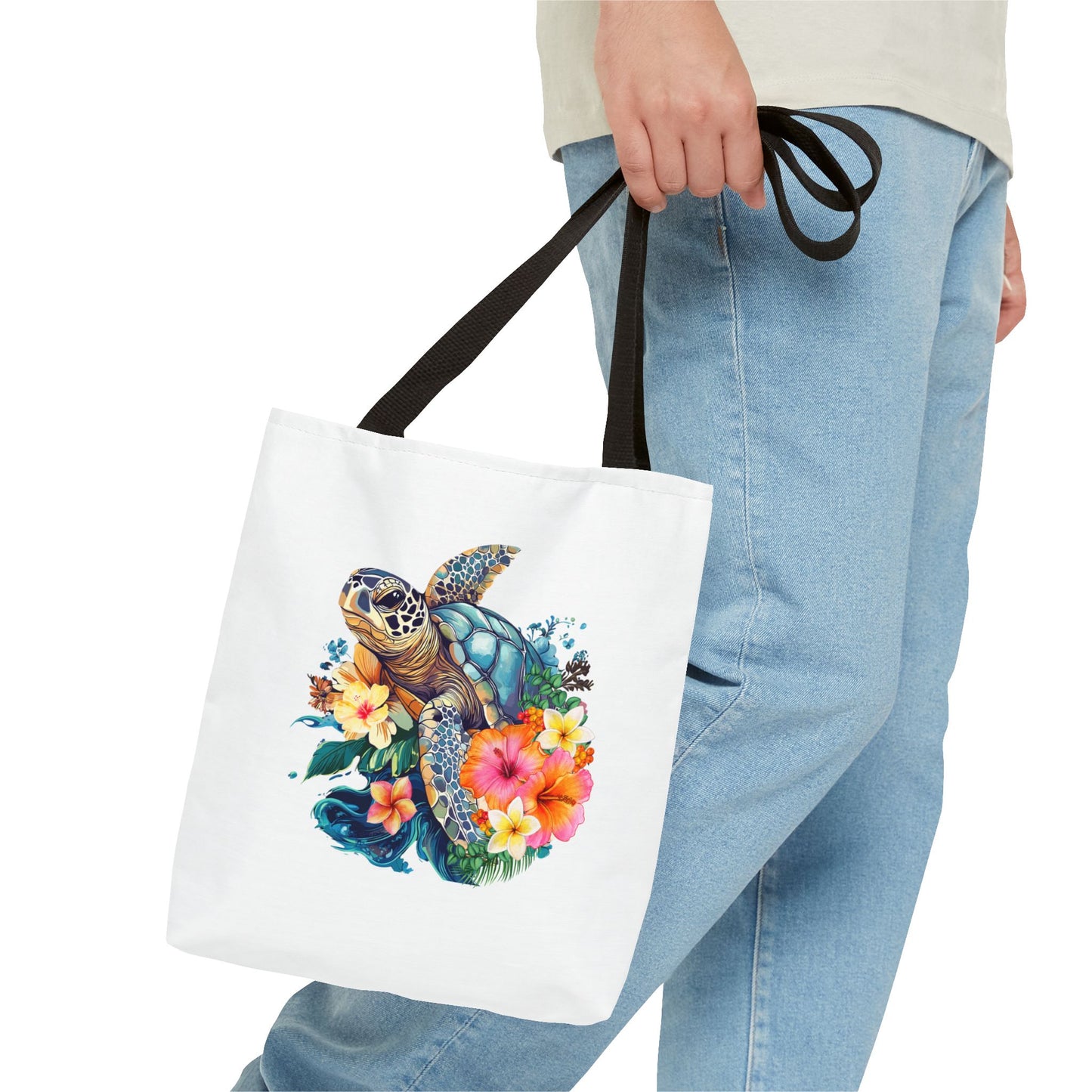 Colorful Floral Turtle Tote Bag