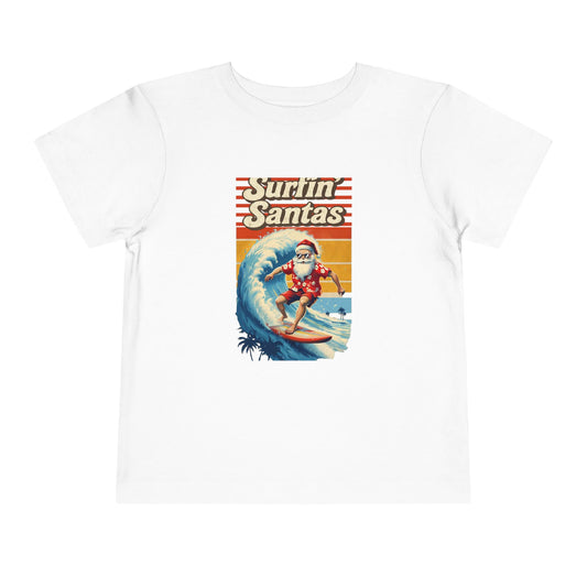 Toddler Tee — 'Surfin Santas' Retro Christmas Surfing Santa Holiday Shirt