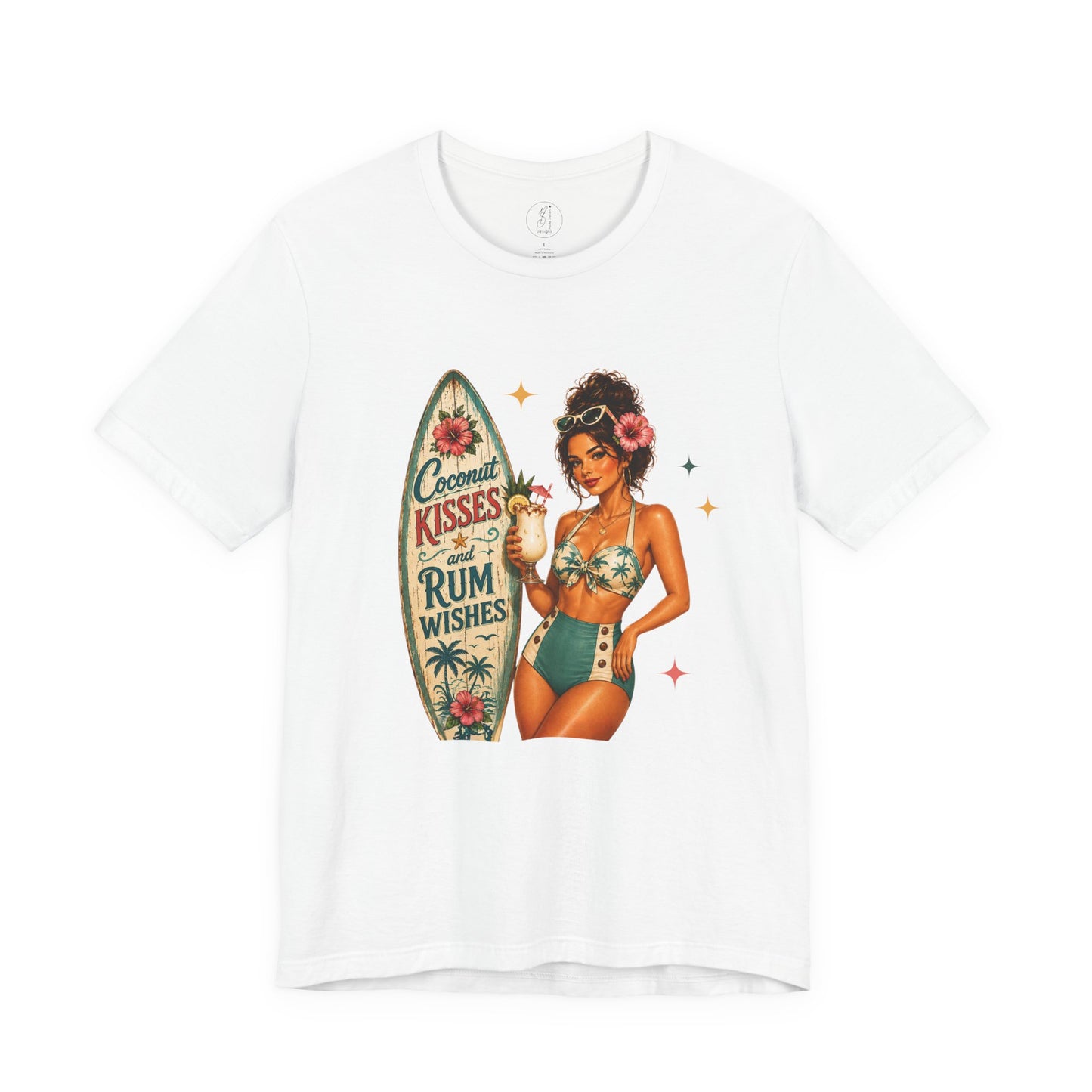 Retro Pin Up Coconut Kisses & Rum Wishes Unisex Tee