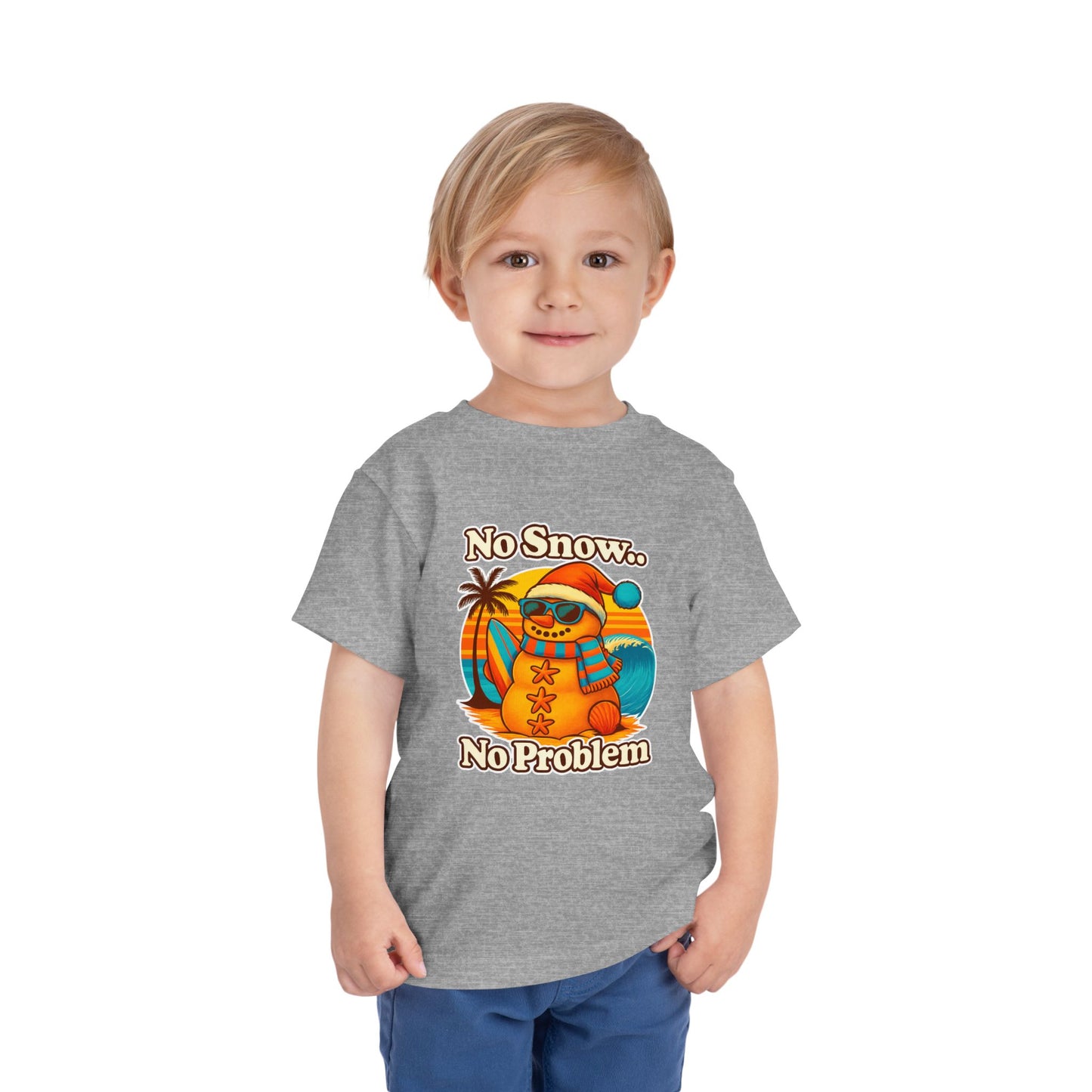 Toddler Tee — "No Snow, No Problem" Beach Snowman Graphic