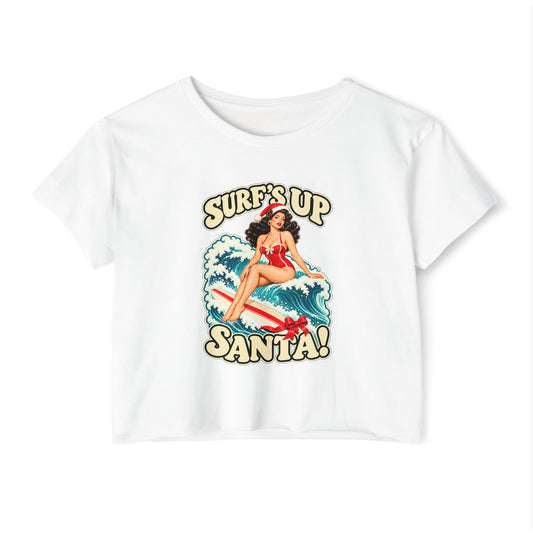 Surf's Up Santa! Women's Festival Crop Top