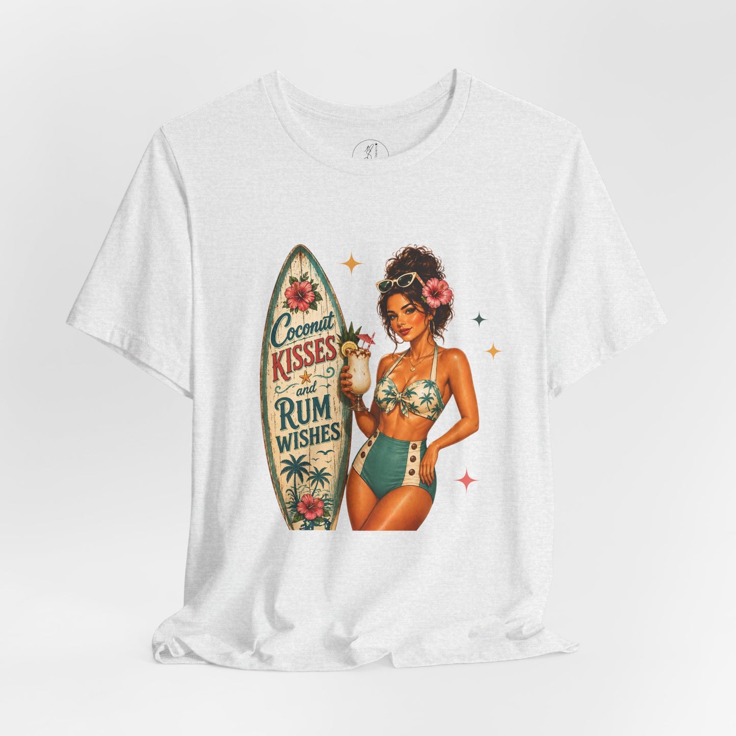 Retro Pin Up Coconut Kisses & Rum Wishes Unisex Tee