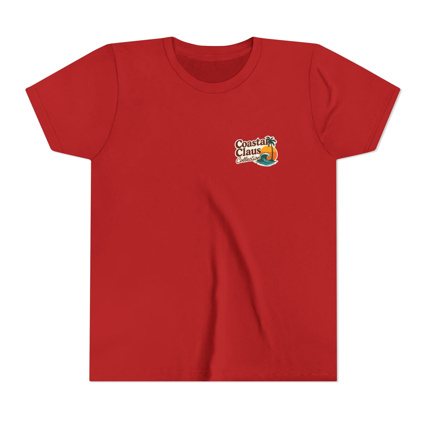 Youth Tee — "No Snow No Problem" Coastal Santa Surfing Snowman Kids Christmas Shirt