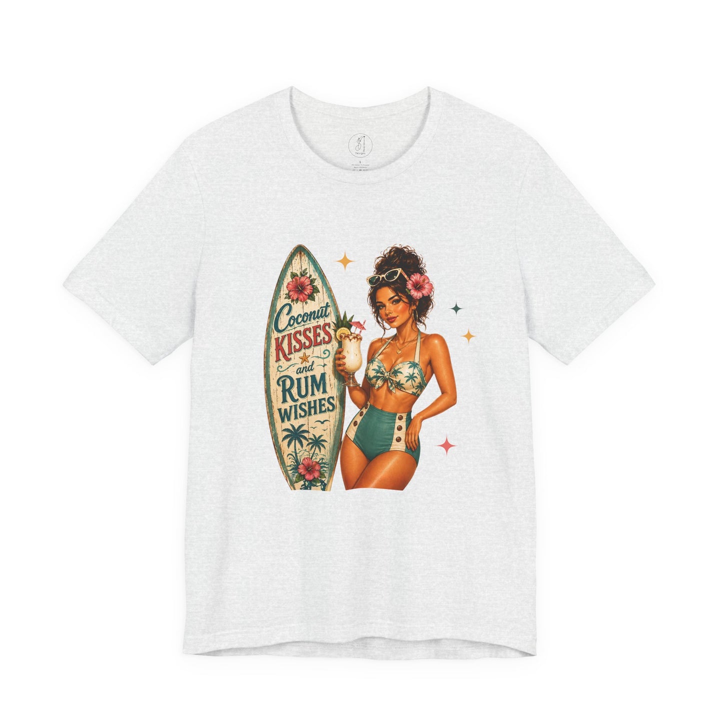 Retro Pin Up Coconut Kisses & Rum Wishes Unisex Tee