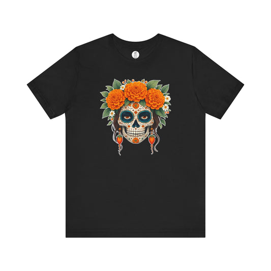 Aurelia – Golden Marigold Spirit Sugar Skull Día de los Muertos Unisex Tee