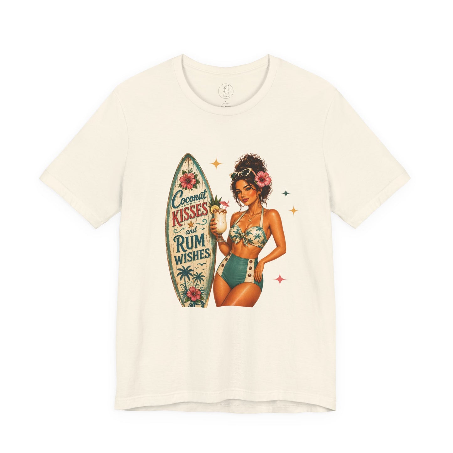 Retro Pin Up Coconut Kisses & Rum Wishes Unisex Tee