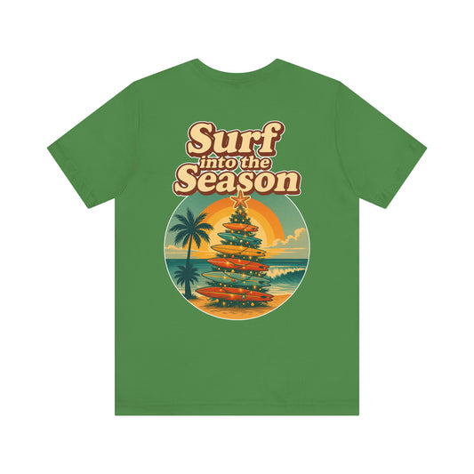 Surf Into the Season Tee — Retro Coastal Christmas Tee