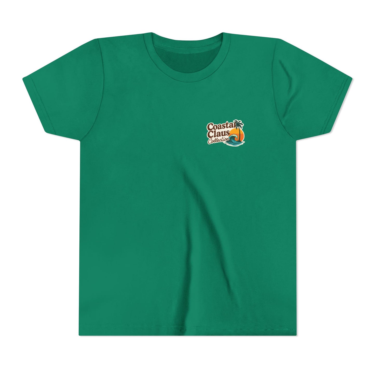 Youth Tee — "No Snow No Problem" Coastal Santa Surfing Snowman Kids Christmas Shirt