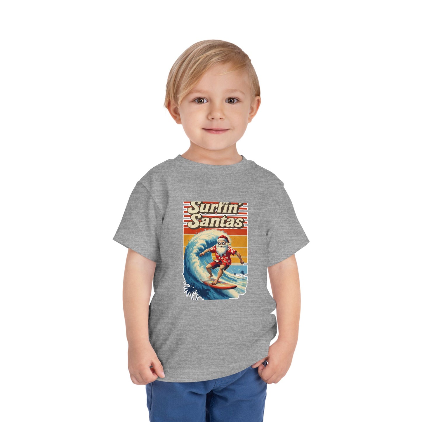 Toddler Tee — 'Surfin Santas' Retro Christmas Surfing Santa Holiday Shirt