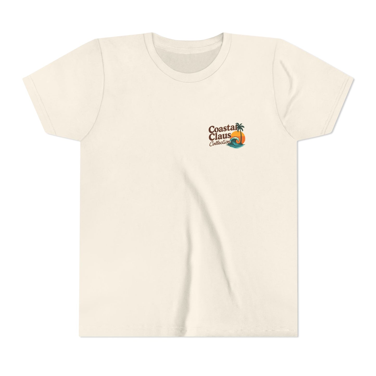 Youth Surfing Santa Tee — "Surfin' Santas" Christmas Beach Holiday Shirt