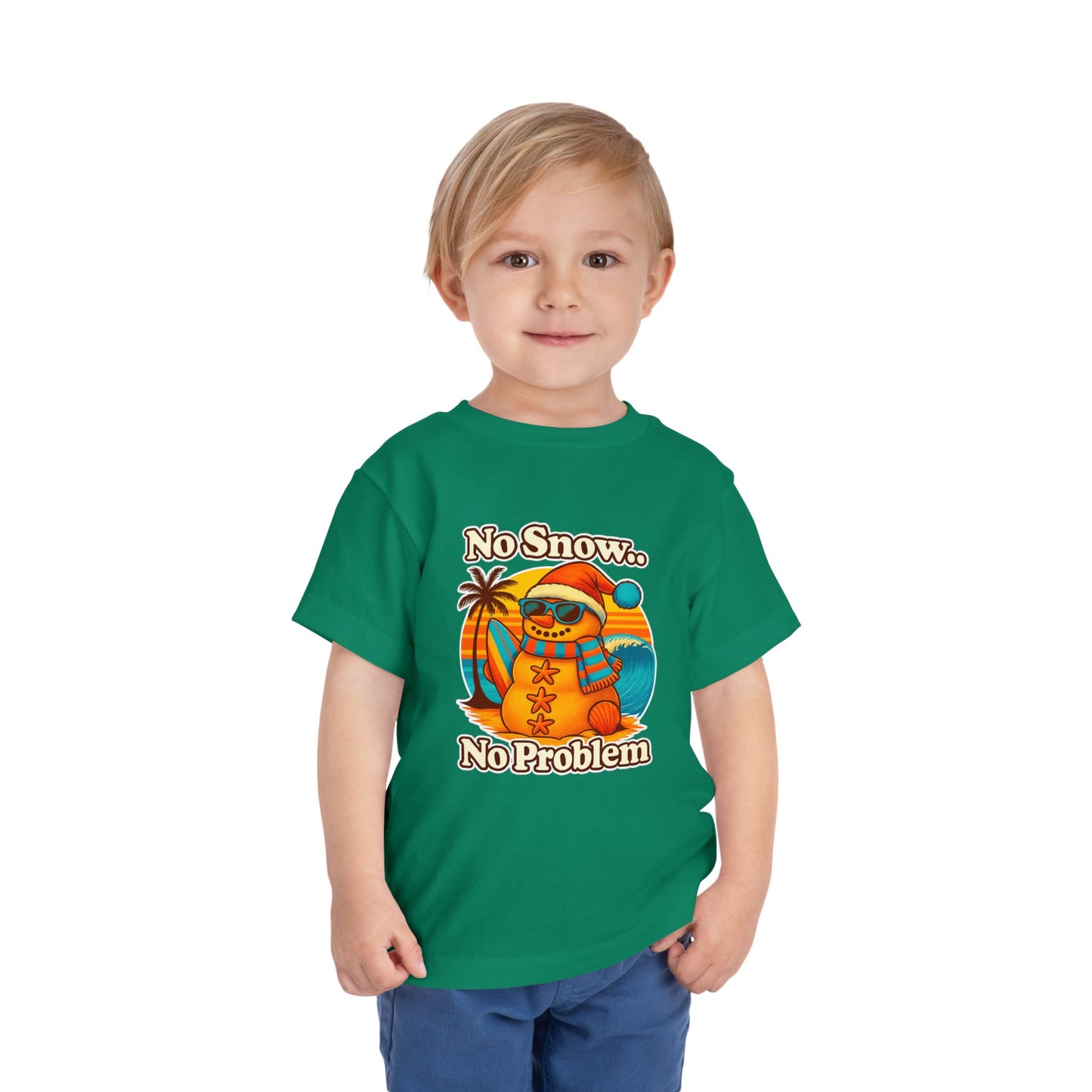 Toddler Tee — "No Snow, No Problem" Beach Snowman Graphic