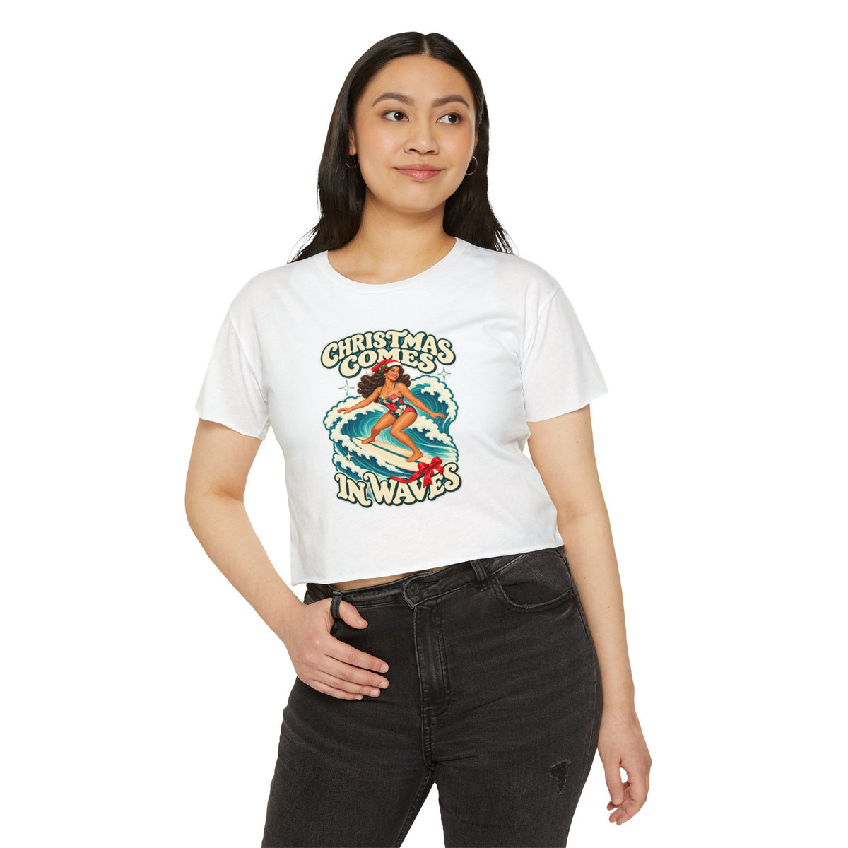 Christmas Comes in Waves - Women's Festival Crop Top