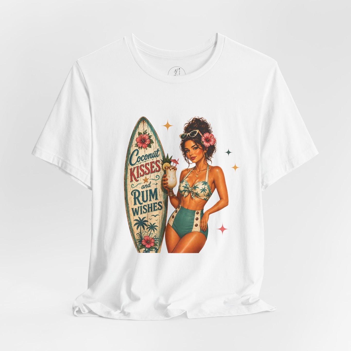 Retro Pin Up Coconut Kisses & Rum Wishes Unisex Tee
