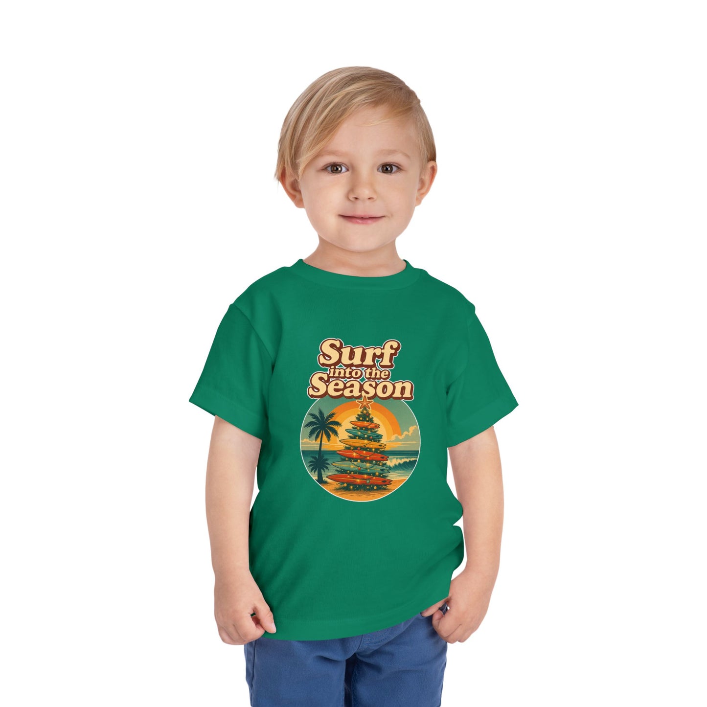 Toddler Tee — "Coastal Claus" Surf Into the Season Christmas Beach Shirt