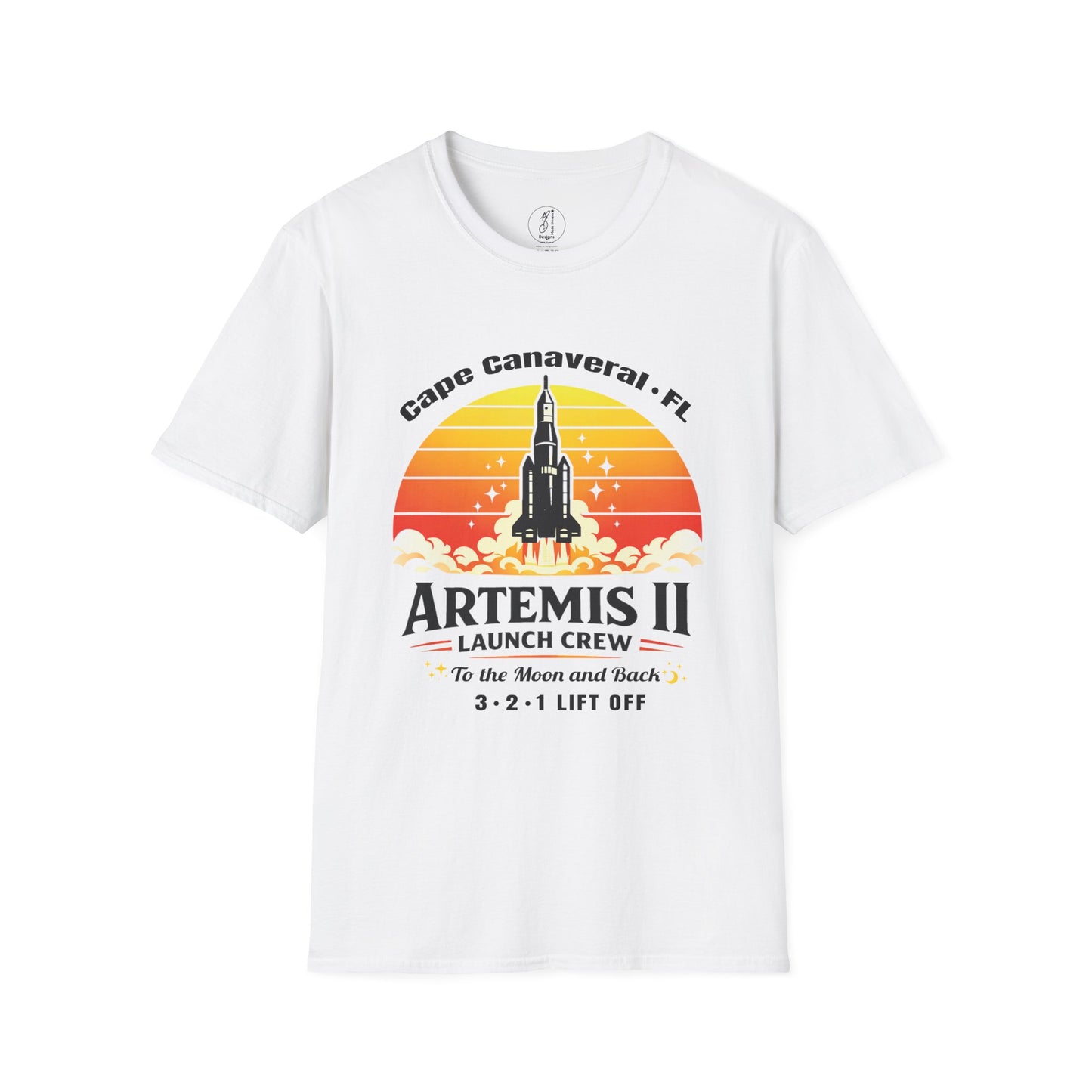 Artemis II Launch Crew T-Shirt — Cape Canaveral Retro Rocket Tee