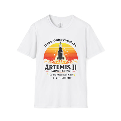 Artemis II Launch Crew T-Shirt — Cape Canaveral Retro Rocket Tee