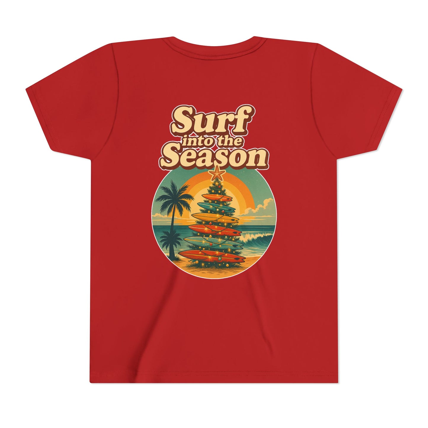 Youth Tee - "Surf Into the Season" Surf Christmas Shirt (Coastal Claus Holiday Tee)