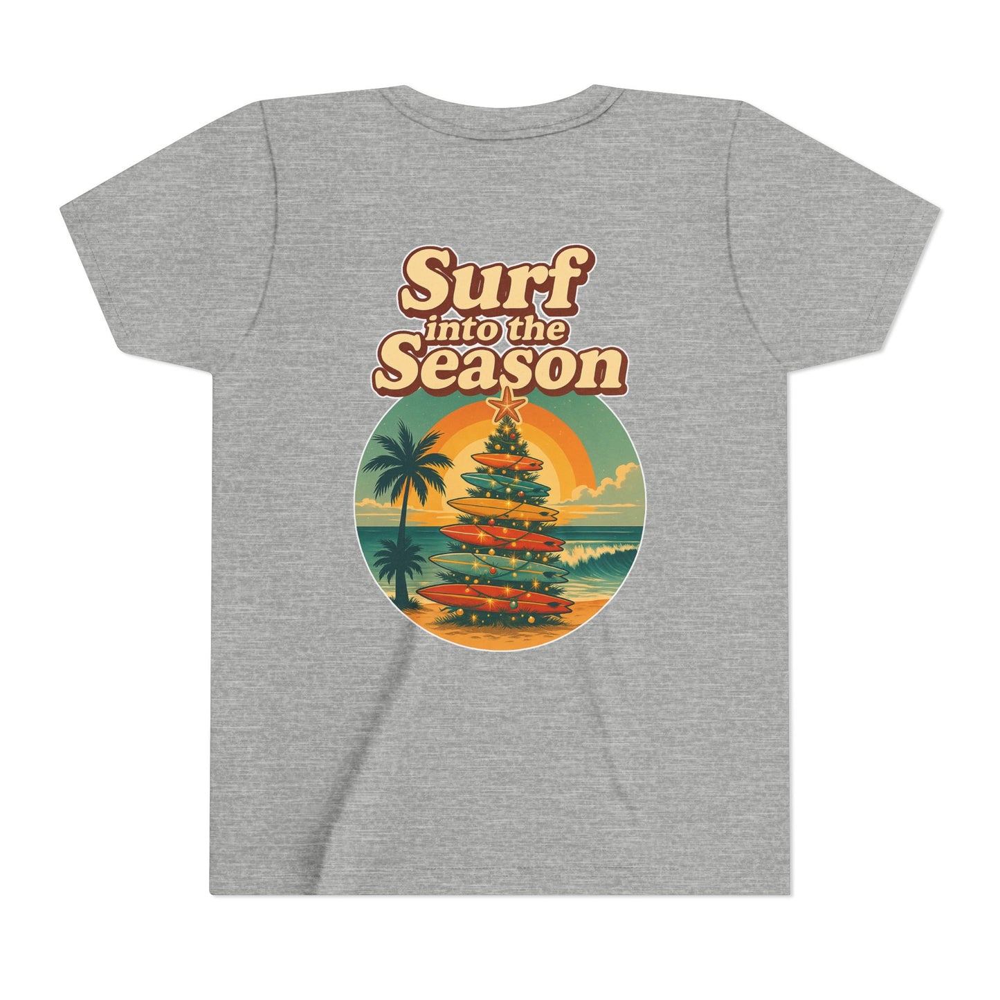 Youth Tee - "Surf Into the Season" Surf Christmas Shirt (Coastal Claus Holiday Tee)
