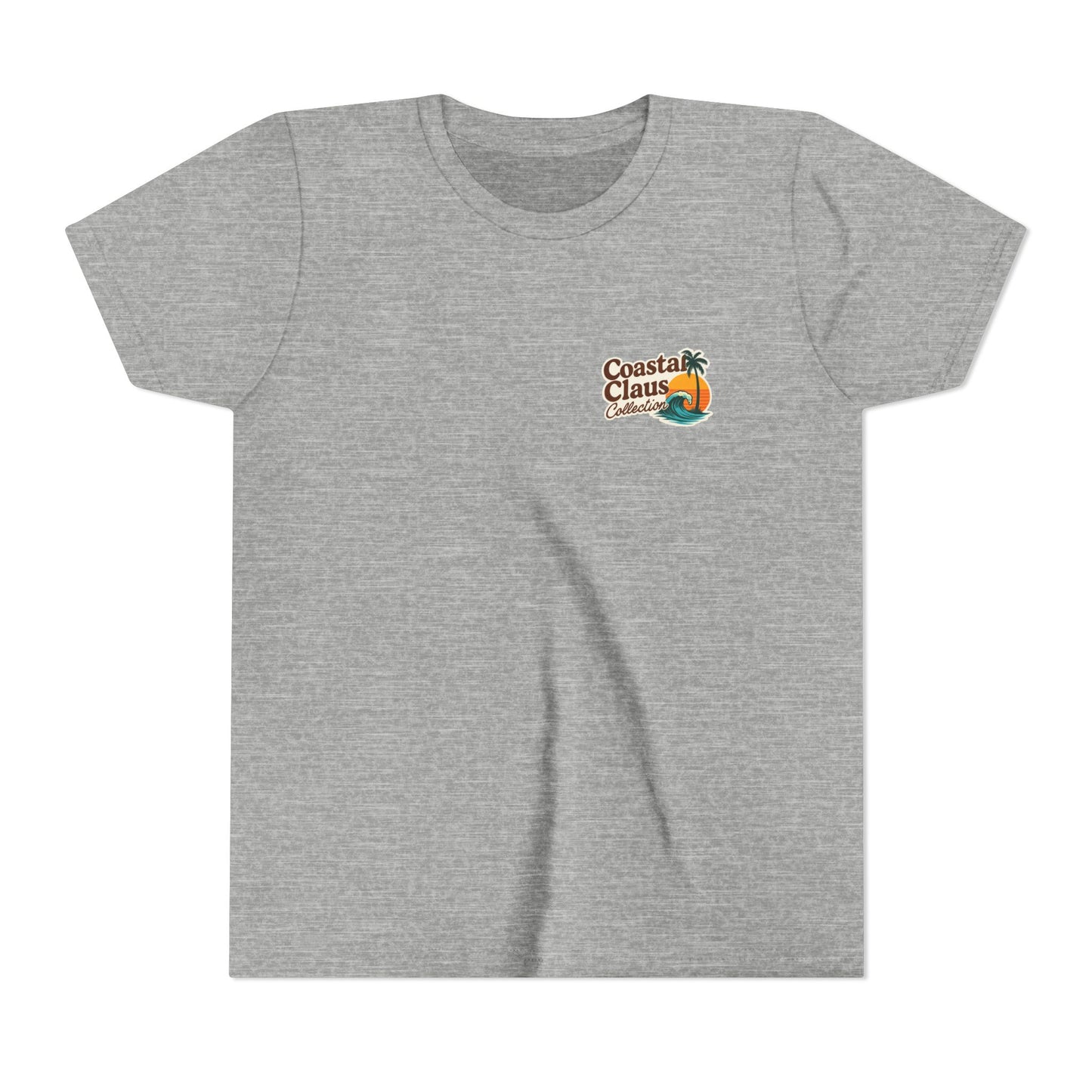 Youth Tee — "No Snow No Problem" Coastal Santa Surfing Snowman Kids Christmas Shirt