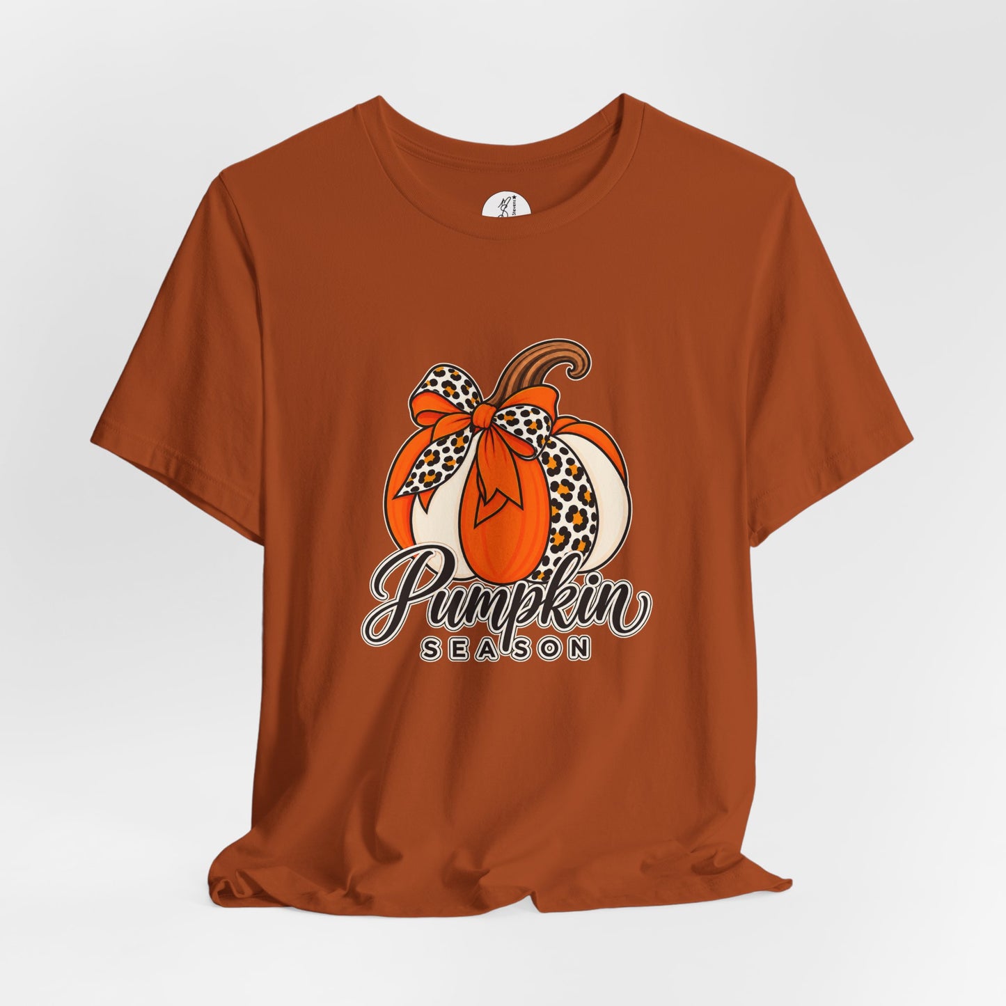 Pumpkin Season Tee — Leopard Bow Fall Pumpkin Graphic T‑Shirt
