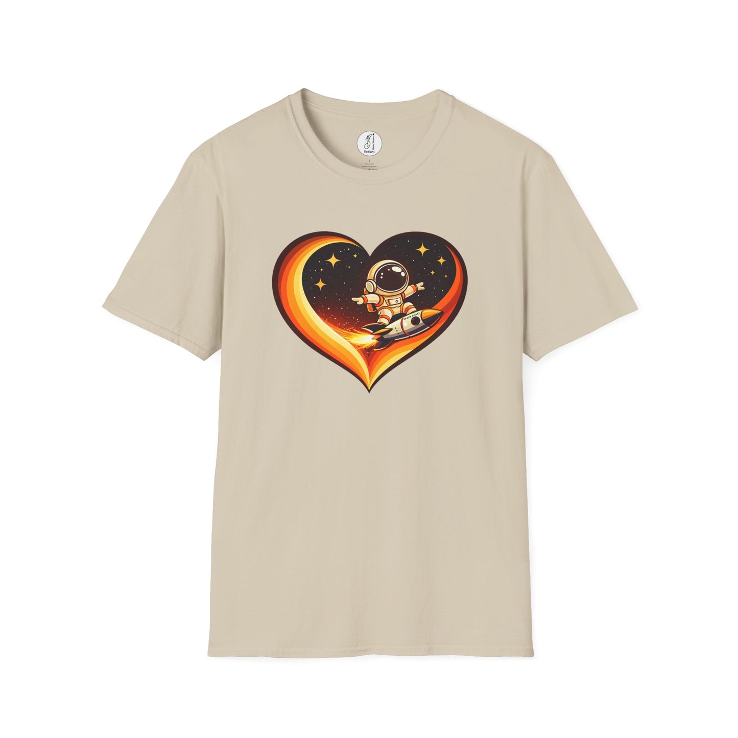 Retro Space Coast Surfing Astronaut Rocket Heart Tee
