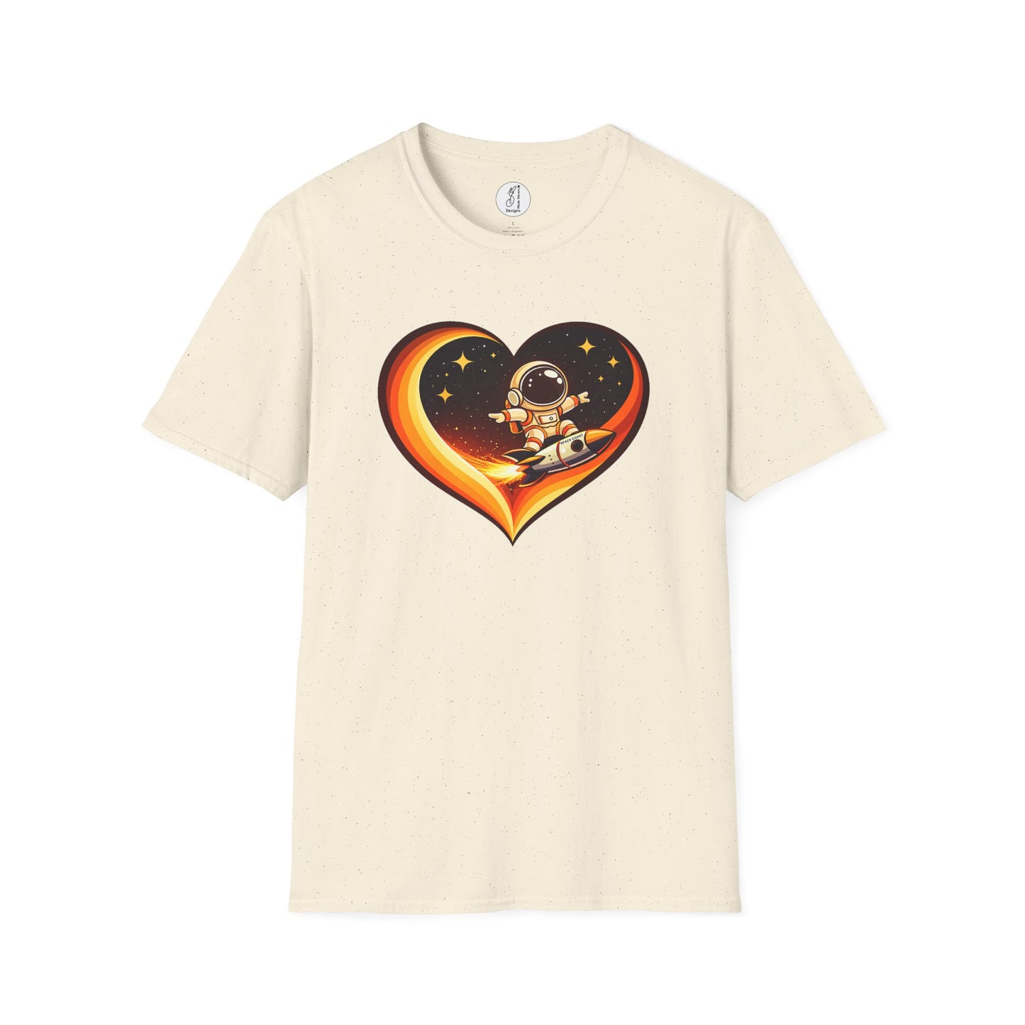 Retro Space Coast Surfing Astronaut Rocket Heart Tee