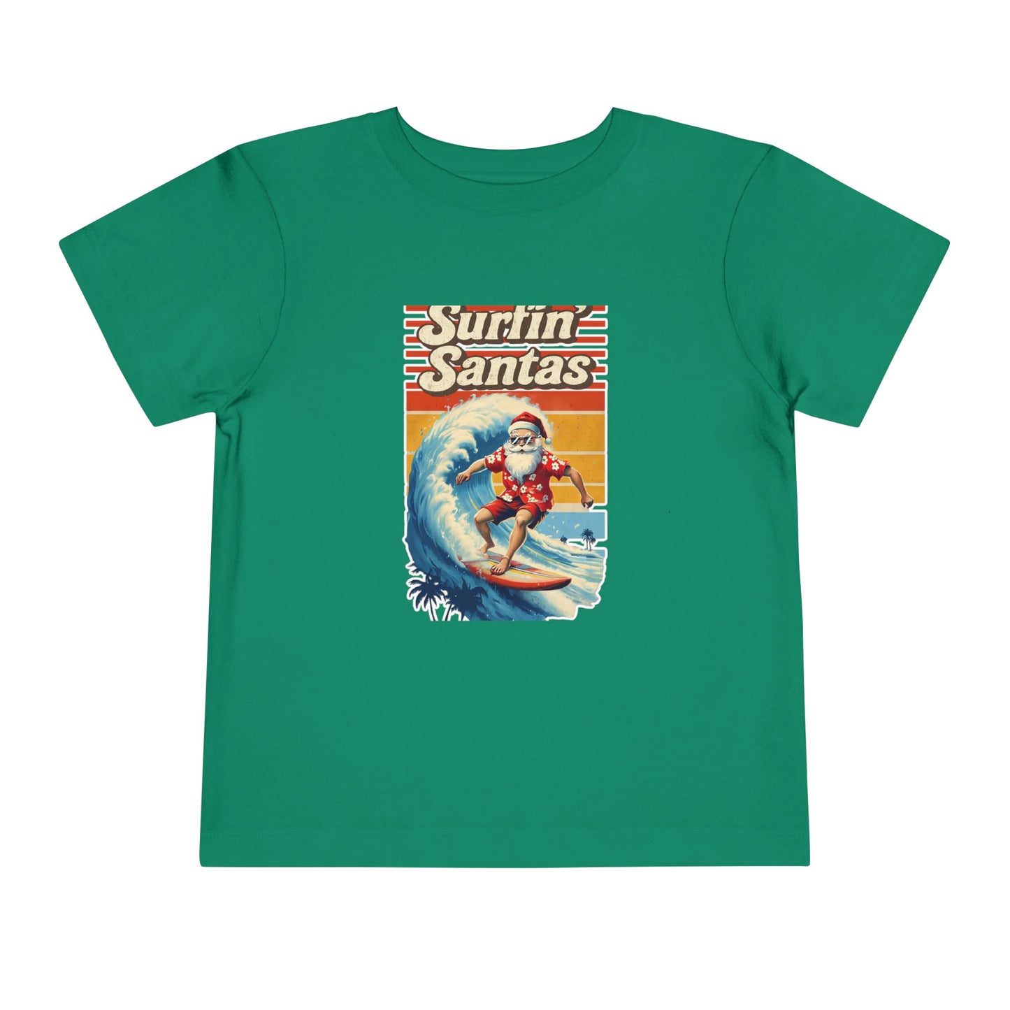 Toddler Tee — 'Surfin Santas' Retro Christmas Surfing Santa Holiday Shirt