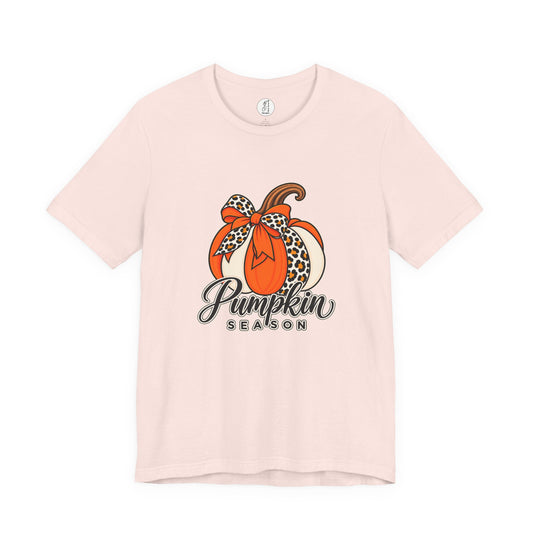 Pumpkin Season Tee — Leopard Bow Fall Pumpkin Graphic T‑Shirt