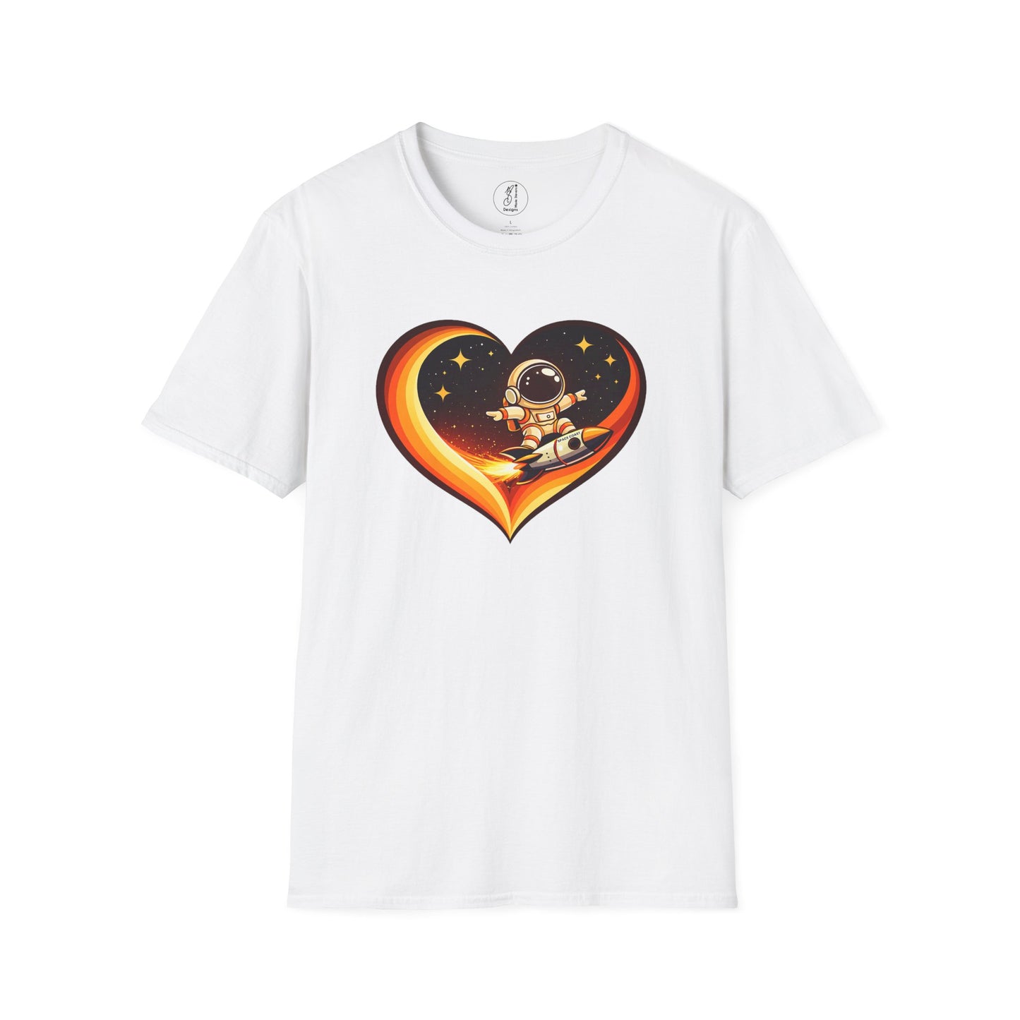 Retro Space Coast Surfing Astronaut Rocket Heart Tee