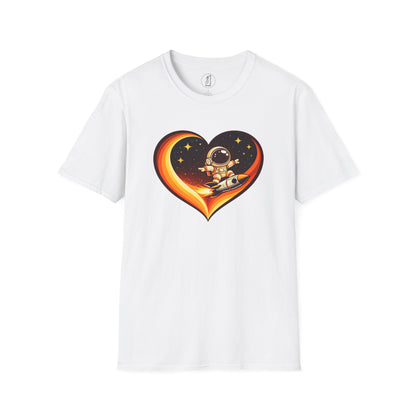 Retro Space Coast Surfing Astronaut Rocket Heart Tee