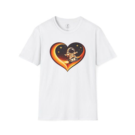 Retro Space Coast Surfing Astronaut Rocket Heart Tee