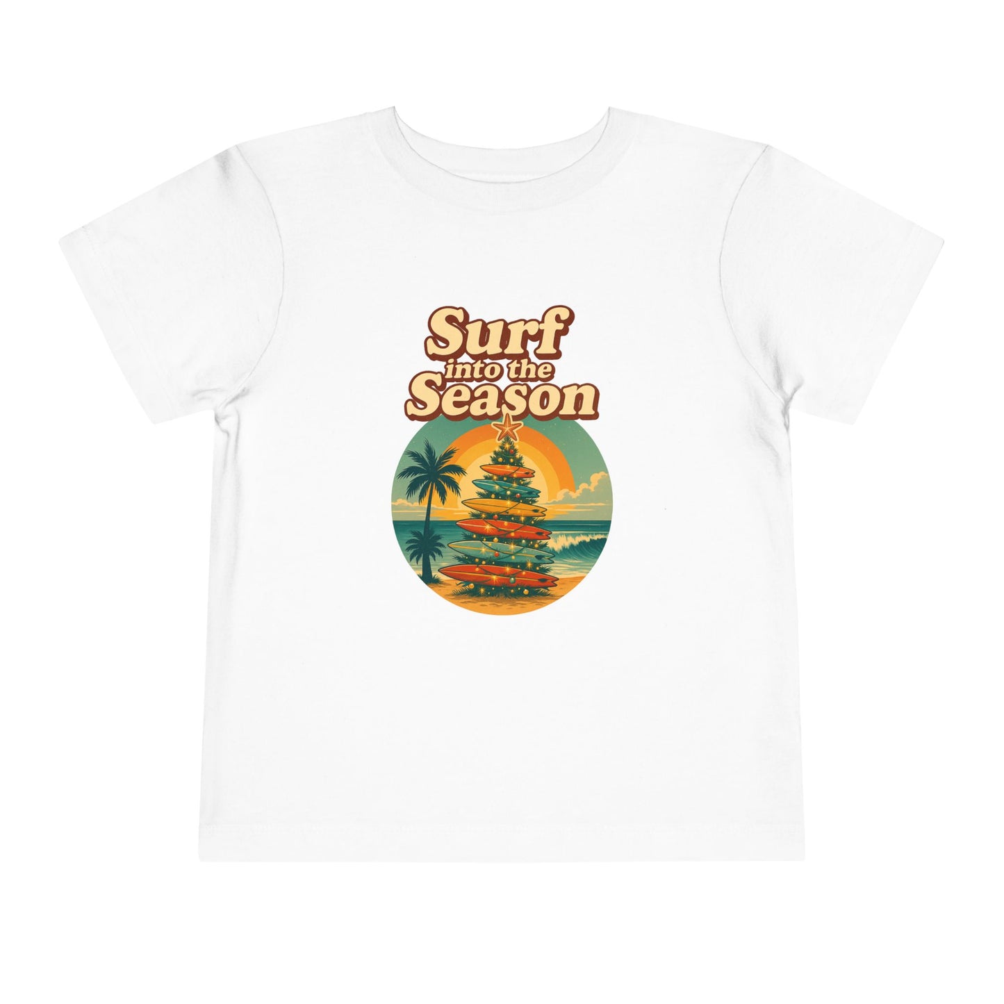 Toddler Tee — "Coastal Claus" Surf Into the Season Christmas Beach Shirt