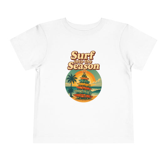 Toddler Tee — "Coastal Claus" Surf Into the Season Christmas Beach Shirt