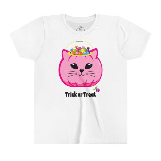 Trick or Treat Kitty Cat Pail Youth Tee