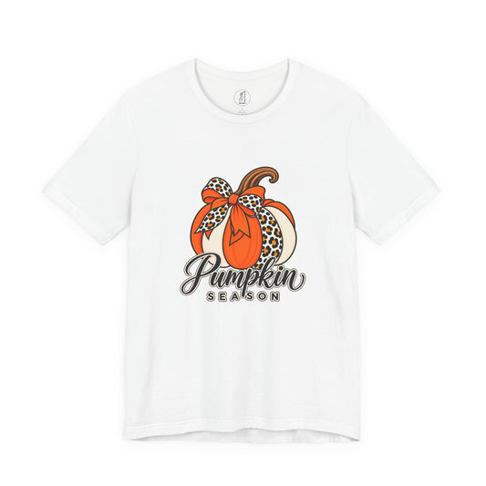 Pumpkin Season Tee — Leopard Bow Fall Pumpkin Graphic T‑Shirt