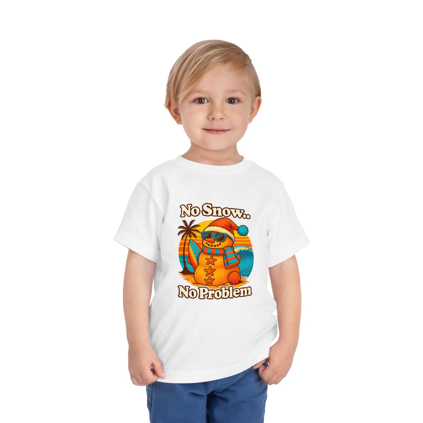 Toddler Tee — "No Snow, No Problem" Beach Snowman Graphic
