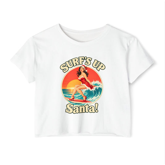 Surf's Up Santa! Women's Festival Crop Top