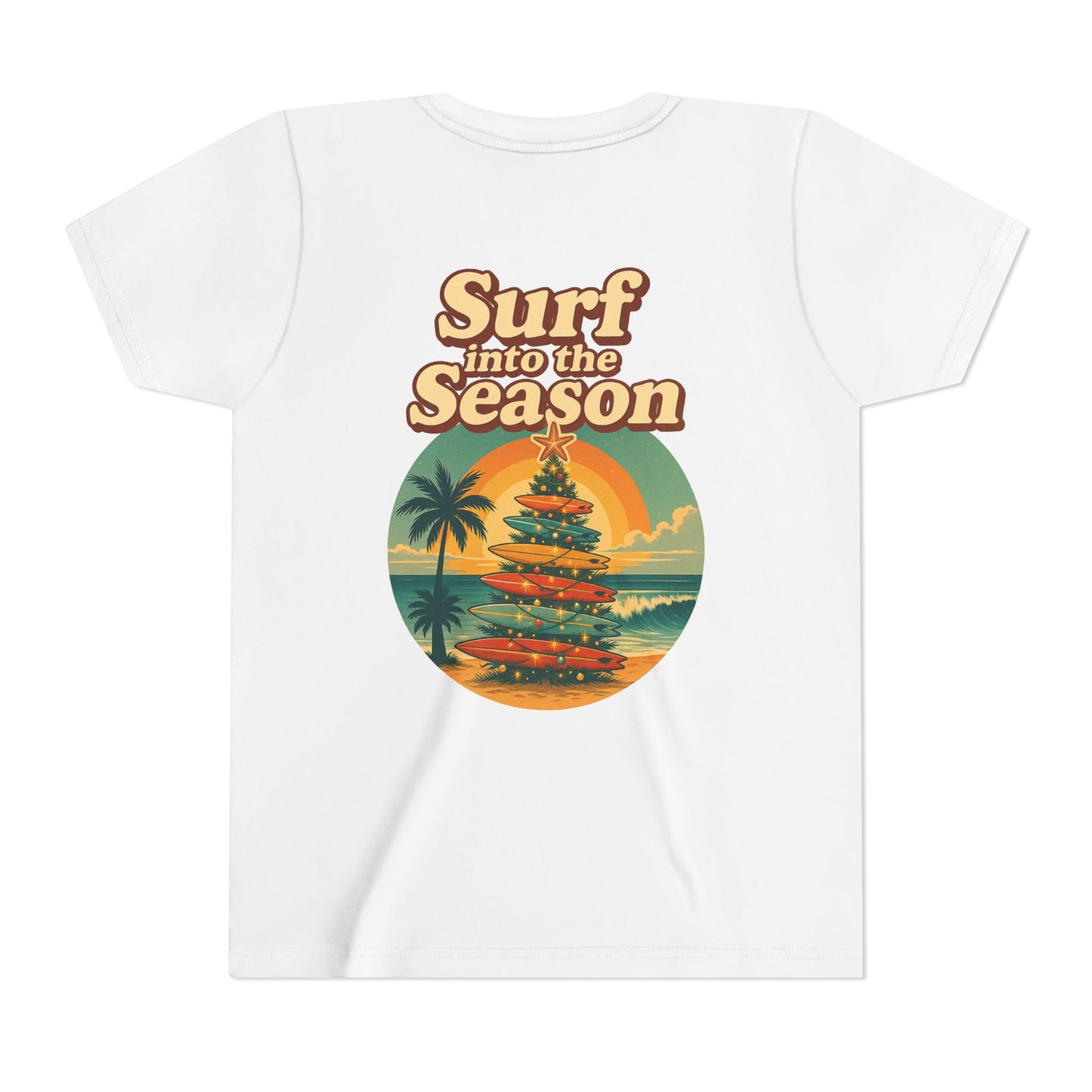 Youth Tee - "Surf Into the Season" Surf Christmas Shirt (Coastal Claus Holiday Tee)