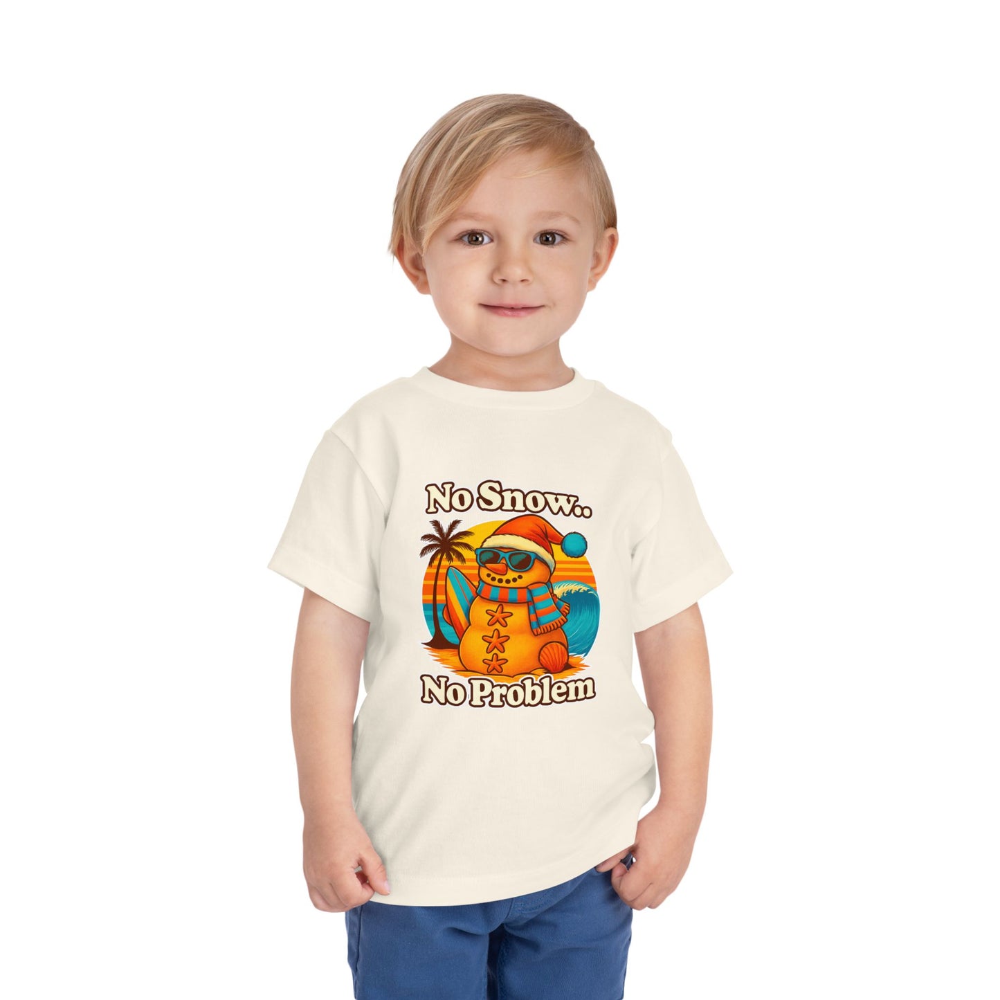 Toddler Tee — "No Snow, No Problem" Beach Snowman Graphic